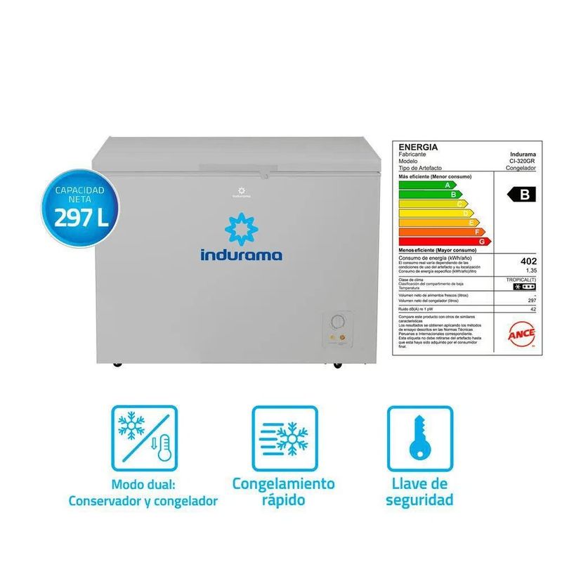 INDURAMA - Congelador Indurama CI-320GR 297L Gris