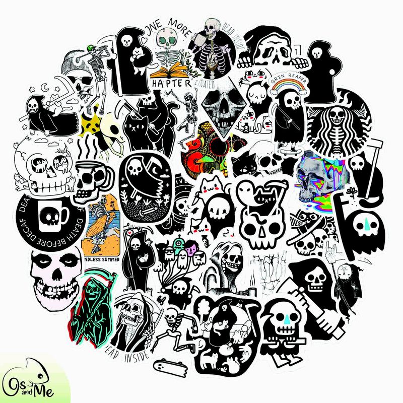 GENERICO - Sticker Calaveras pack 50 piezas resistente al agua