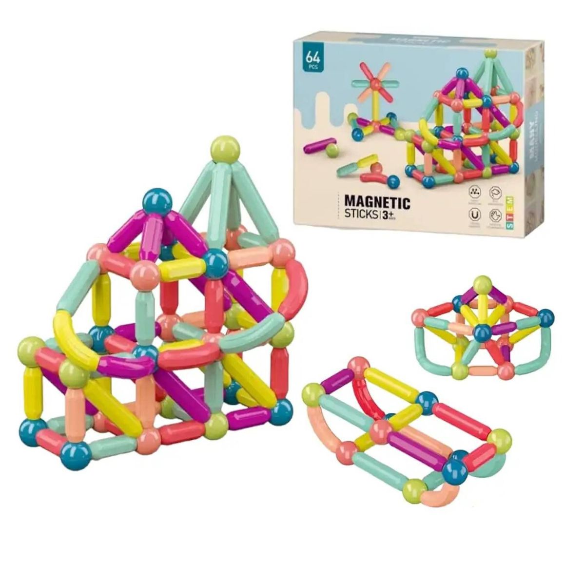 GENERICO - Bloques de construcción magnéticos - 64 Pcs
