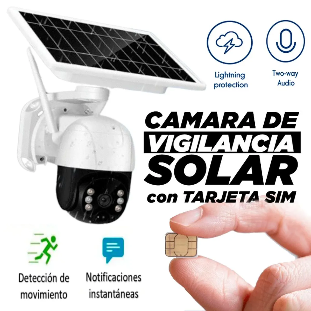 GENERICO - Camara de Vigilancia Solar Para Exteriores con Tarjeta Sim CHIP