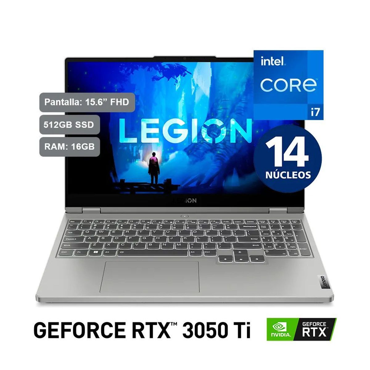 LENOVO - Laptop Lenovo Legion 5 15.6'' 144Hz Intel Core i7-12700H (14 nucleos) 16GB 512GB SSD RTX 3050TI