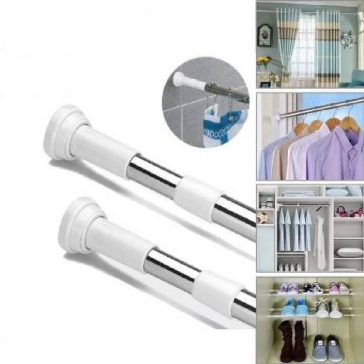 GENERICO - Tubo barra de cortina, ducha extendible a presión mediano 2 metros