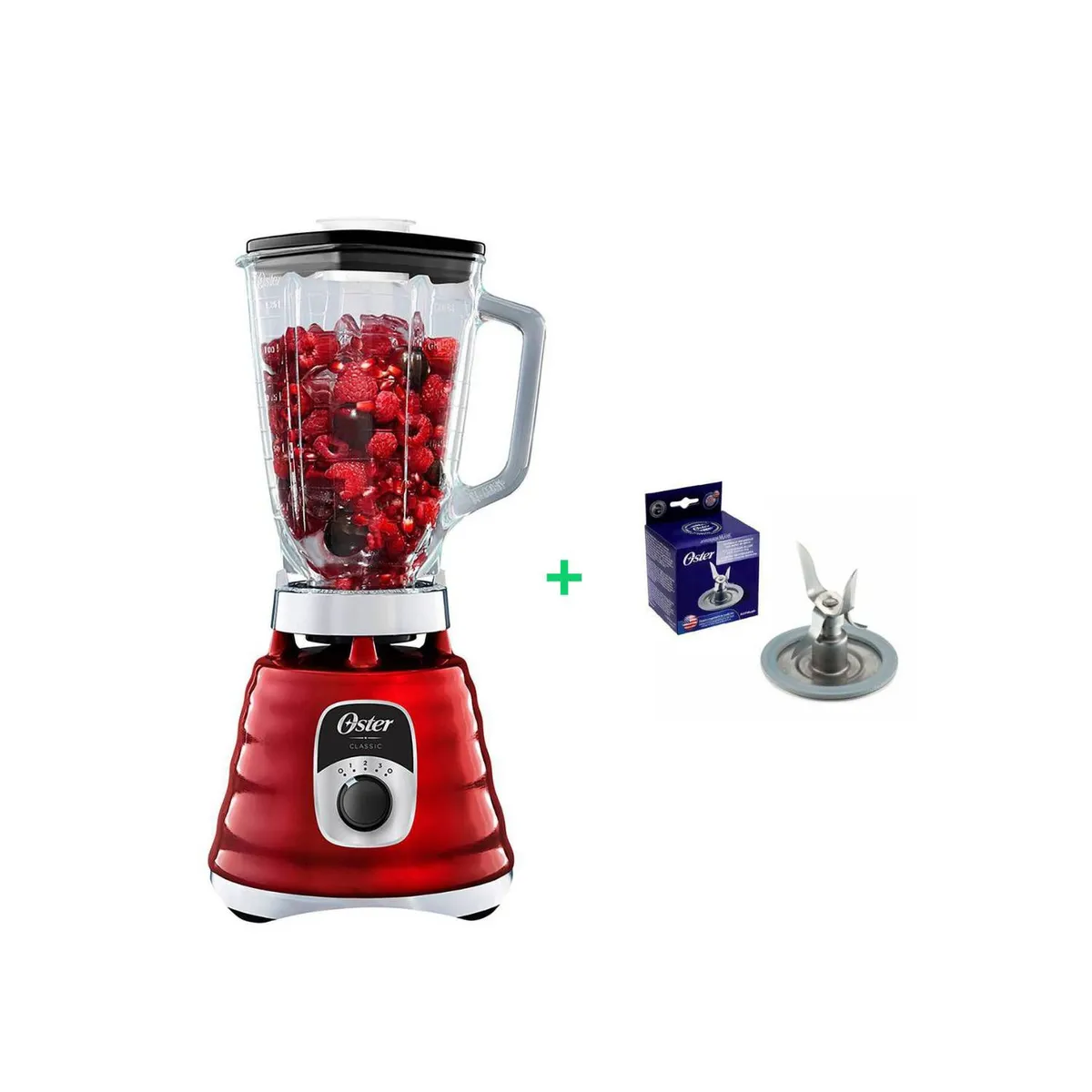 OSTER - Licuadora Oster 3 Velocidades Roja + Cuchilla de 4 Aspas