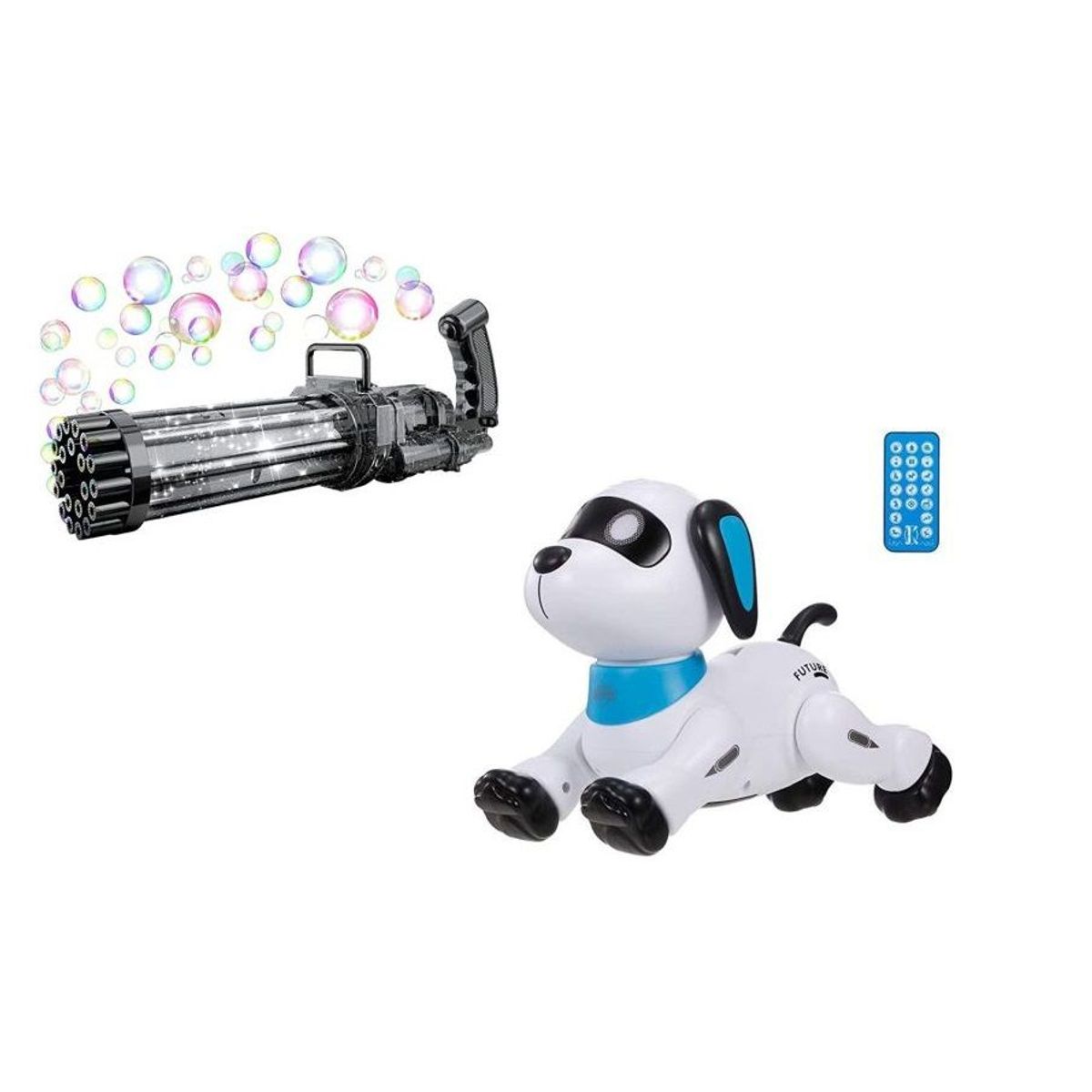 GENERICO - Perro robot a control remoto  + lanzador de burbujas