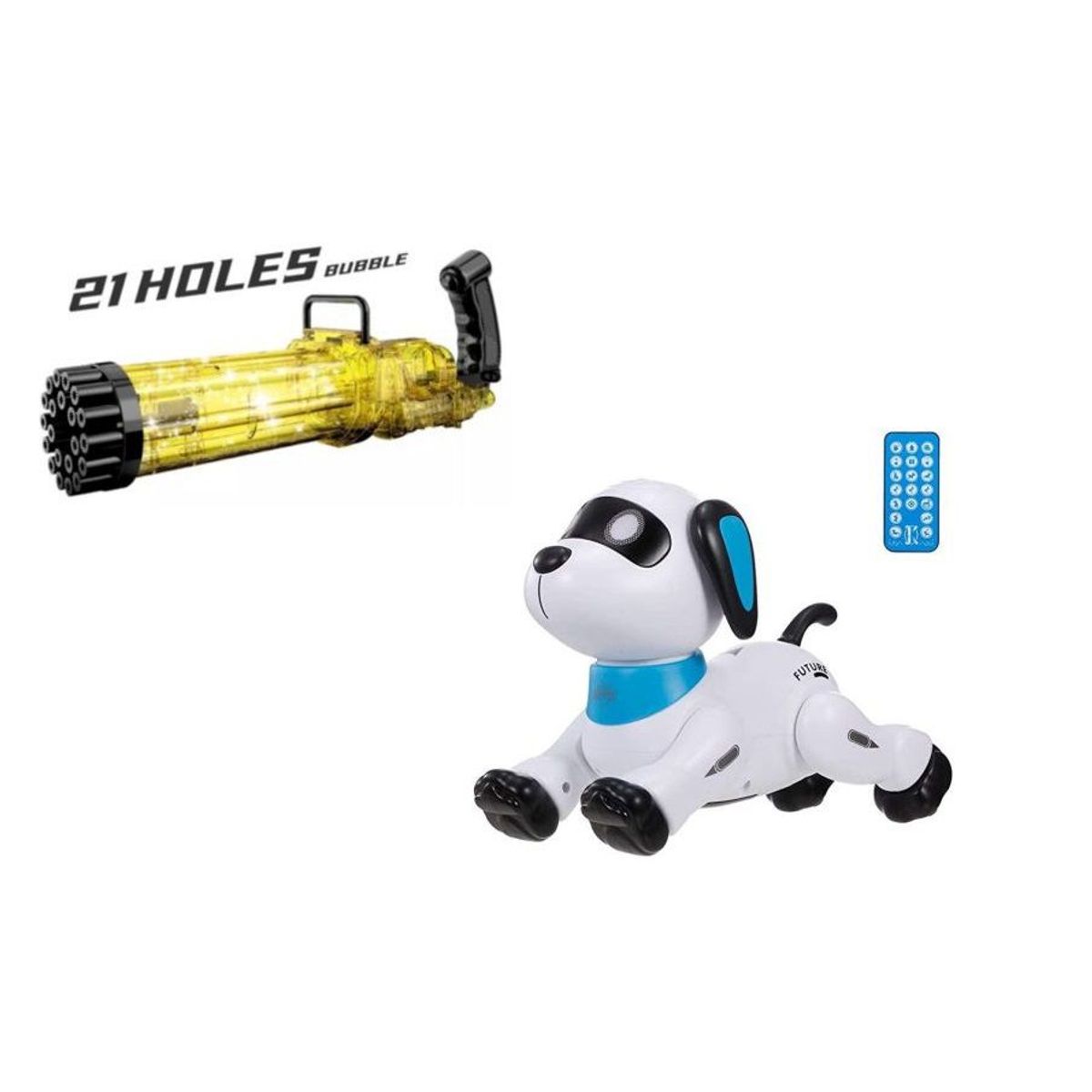 GENERICO - Perro robot a control remoto  + lanzador de burbujas