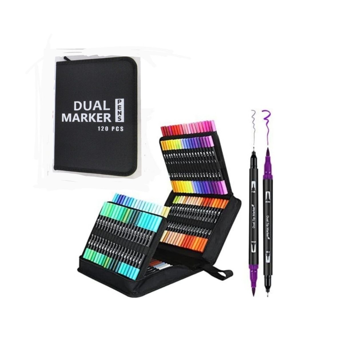 GENERICO - Plumones Dual Brush Profesional 120 colores en CARTUCHERA