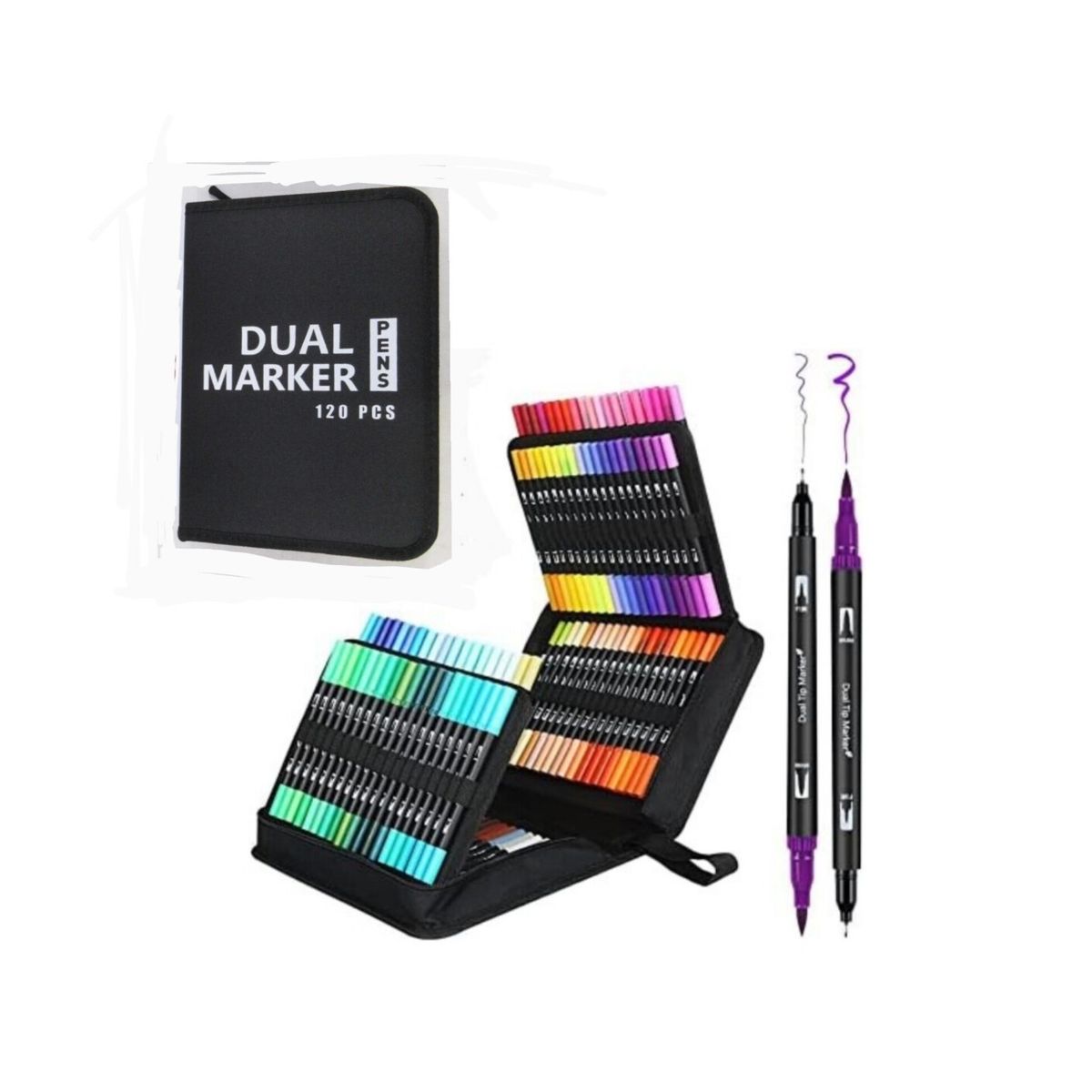 GENERICO - Plumones Dual Brush Profesional 120 colores en CARTUCHERA