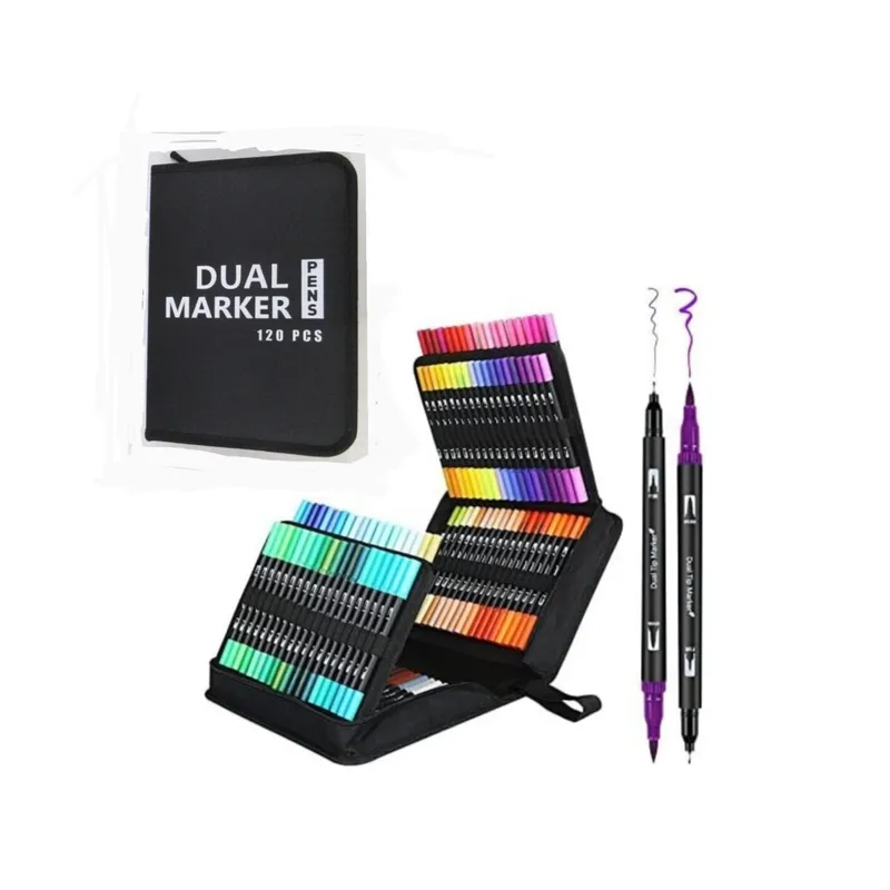 GENERICO - Plumones Dual Brush Profesional 120 colores en CARTUCHERA
