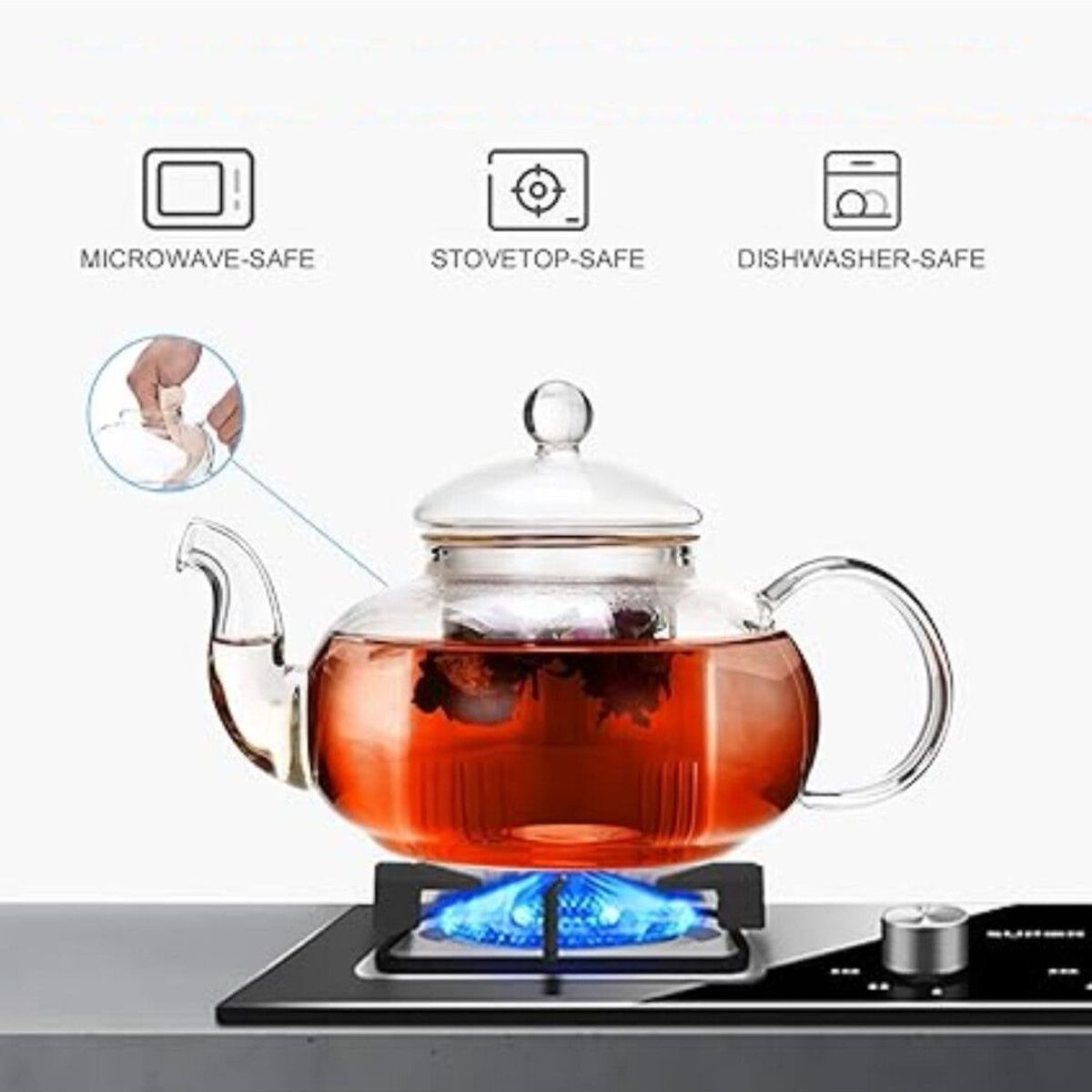 GENERICO - Tetera de Borosilicato 600 ml con Filtro