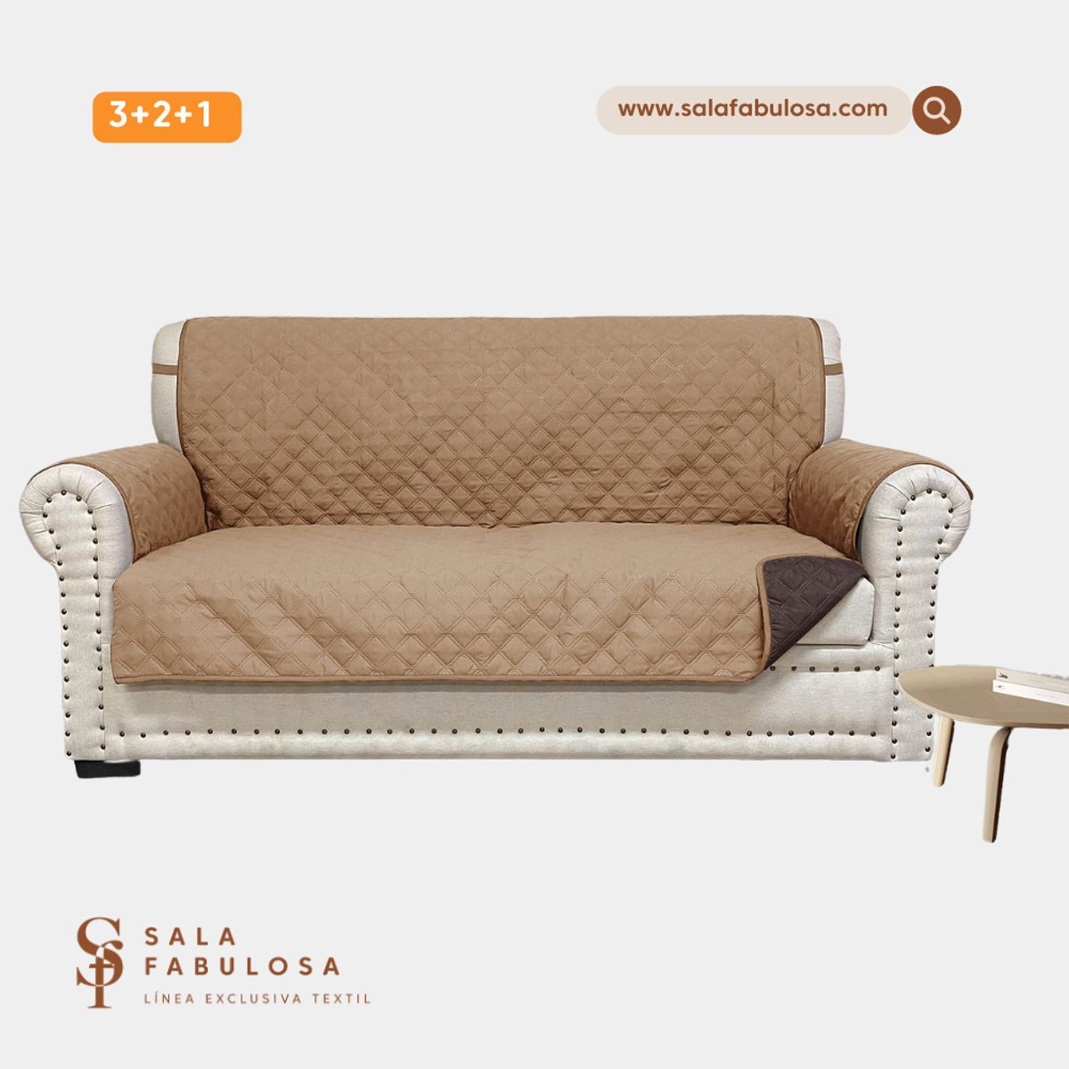 SALA FABULOSA - Protector impermeable para mueble 3-2-1 Beige reversible chocolate