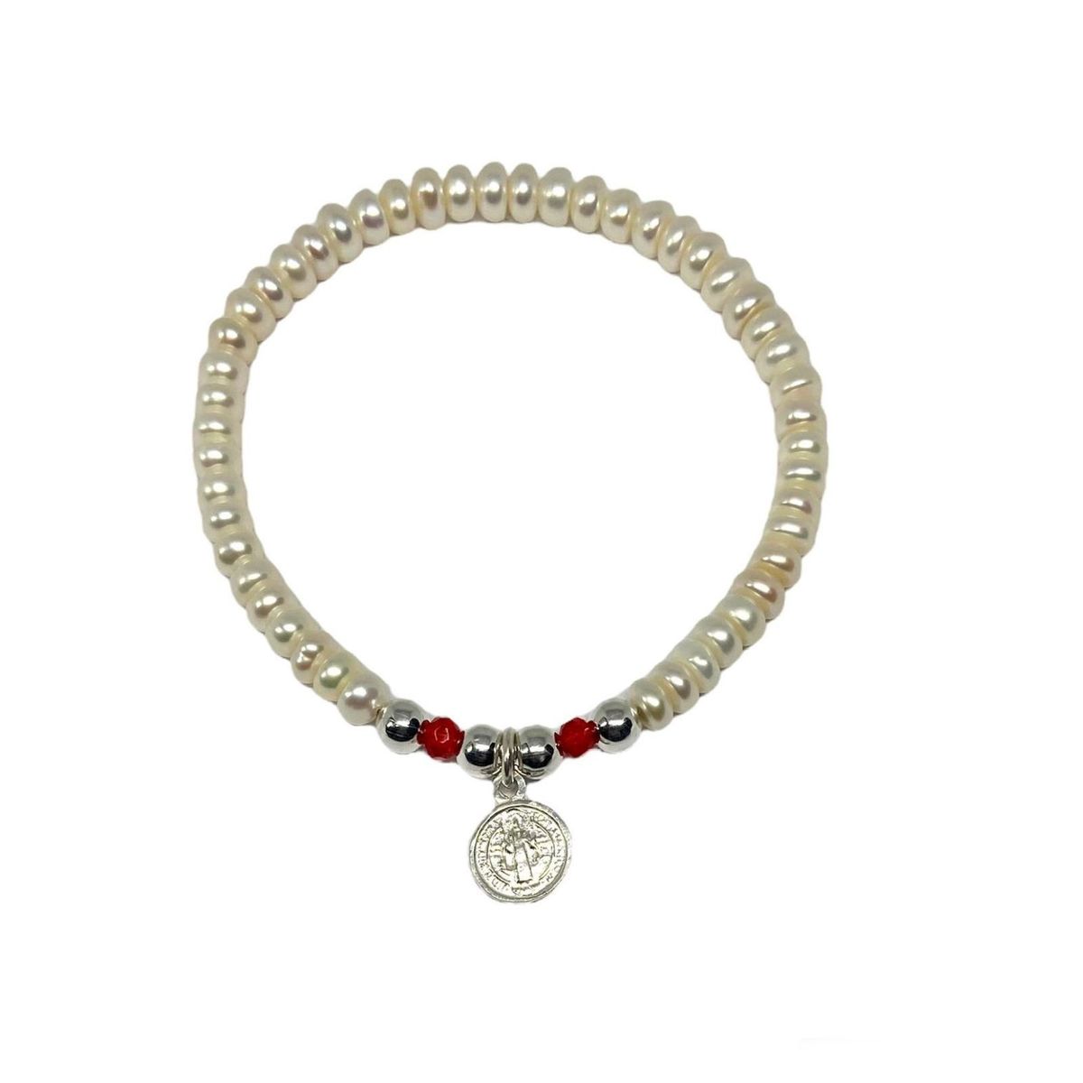 SANTORAL - Pulsera San Benito con Muranos Plata y Perlas