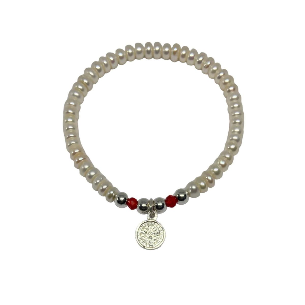 SANTORAL - Pulsera San Benito con Muranos Plata y Perlas
