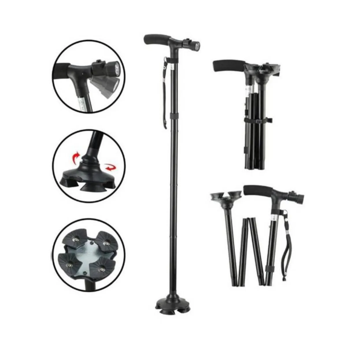 GENERICO - Bastón apoyo para adultos ancianos plegable antideslizante luz led