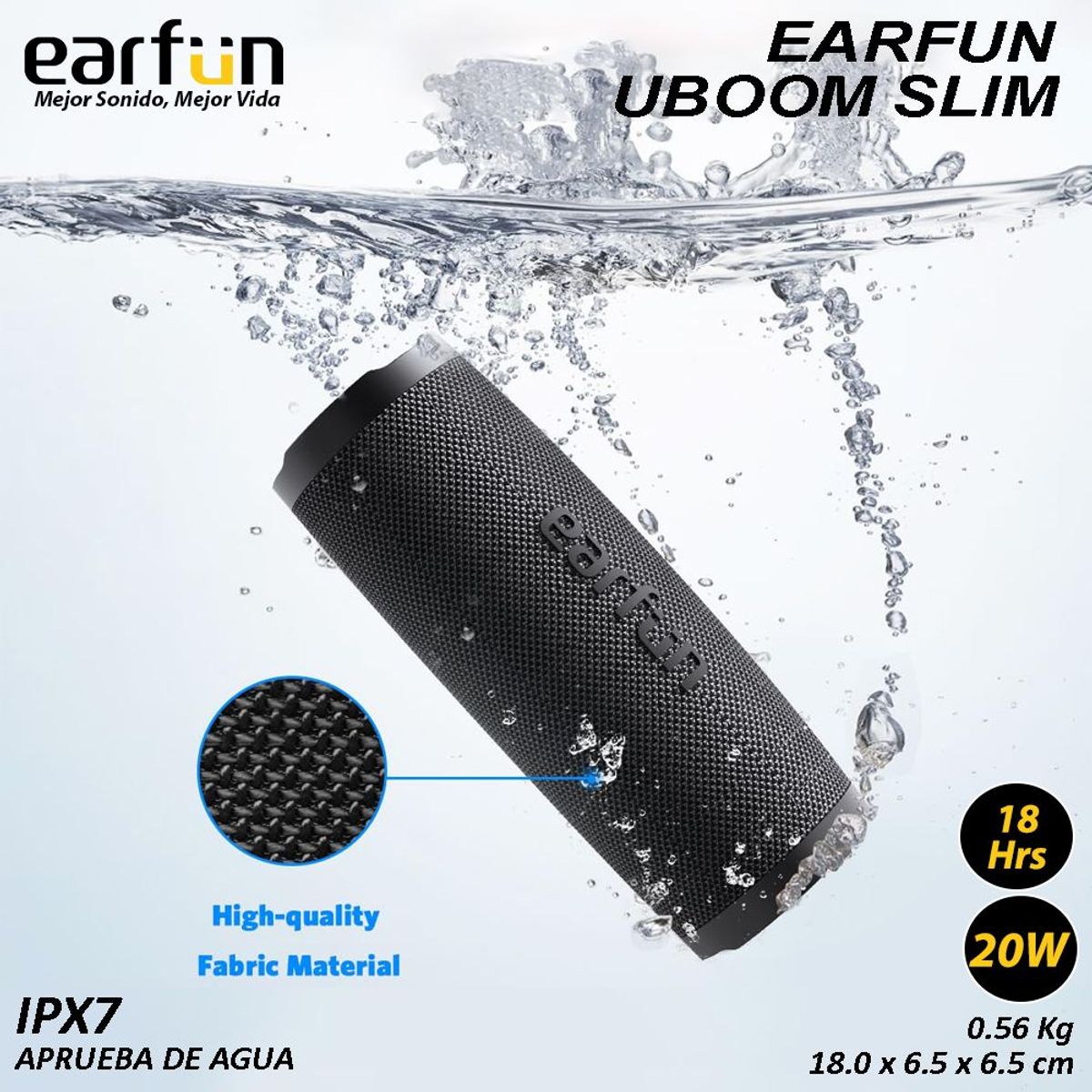 EARFUN - EarFun UBOOM SLIM Altavoz portátil 20W sonido estéreo graves ricos