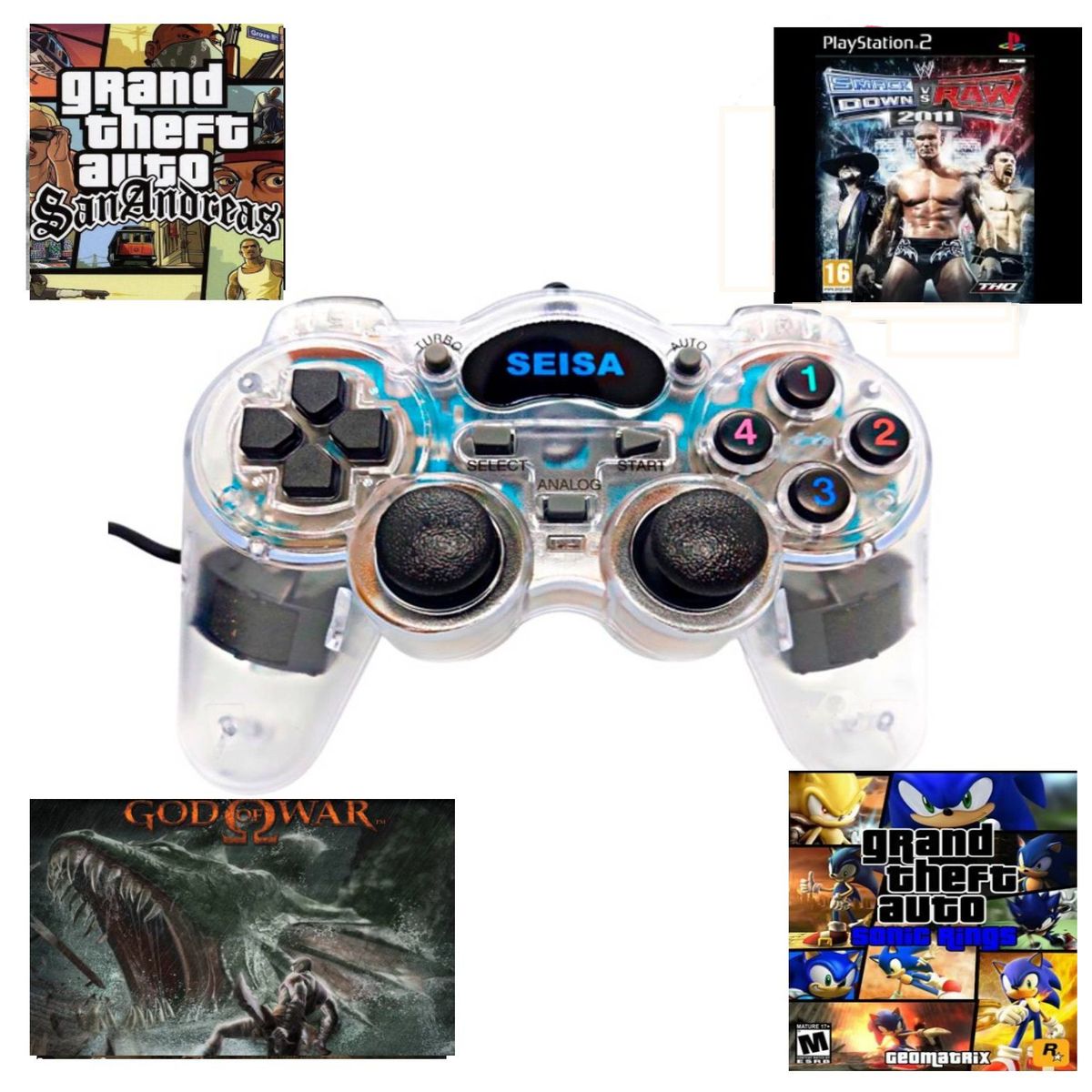 GENERICO - Mando para PS2 Transparente Seisa SJ-803TM