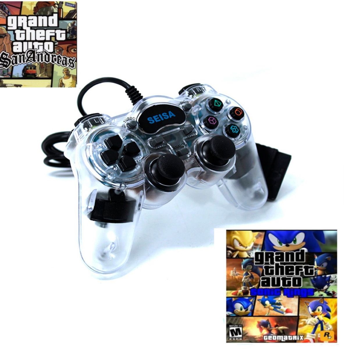 GENERICO - Mando para PS2 Transparente Seisa SJ-803TM