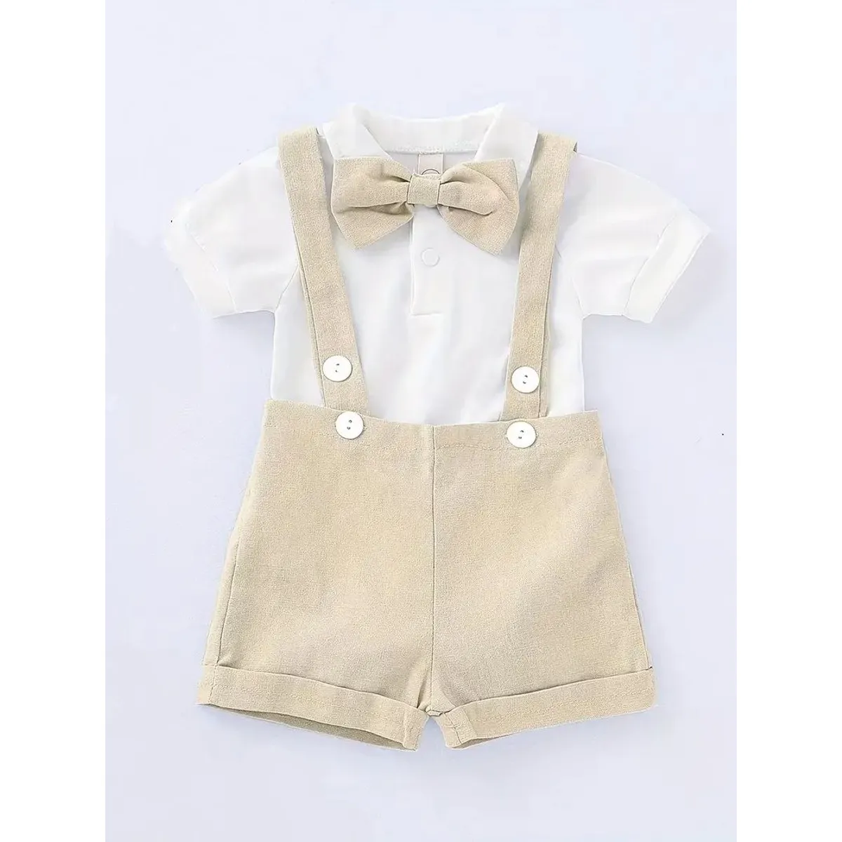 GENERICO - Conjunto para Bebe Niño Beige 3 Piezas Corbatita y Tirantes