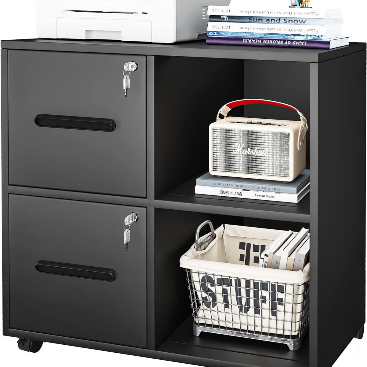 AMUEBLE - MUEBLE AUXILIAR PARA IMPRESORA  "LEXIS" NEGRO tiendas amueble