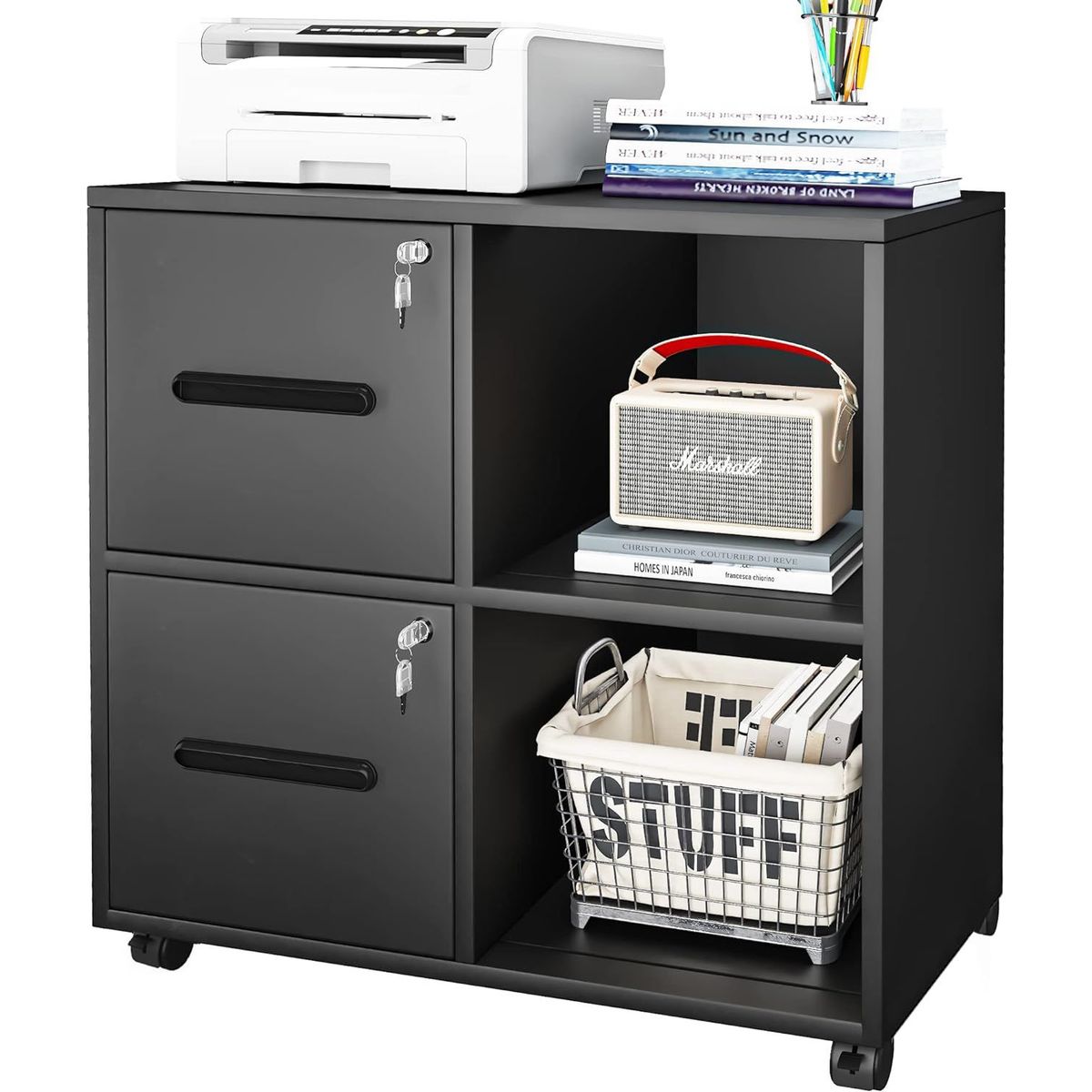 AMUEBLE - MUEBLE AUXILIAR PARA IMPRESORA  "LEXIS" NEGRO tiendas amueble