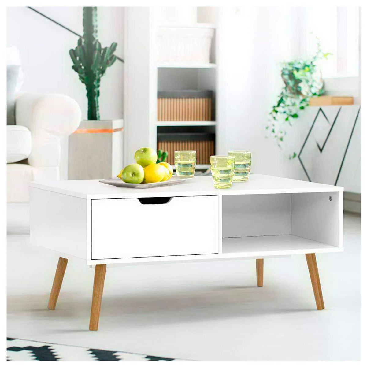 VENTITAS HOME - Mesa de Centro Vintage Luna 1 Cajón Ventitas Home Blanco