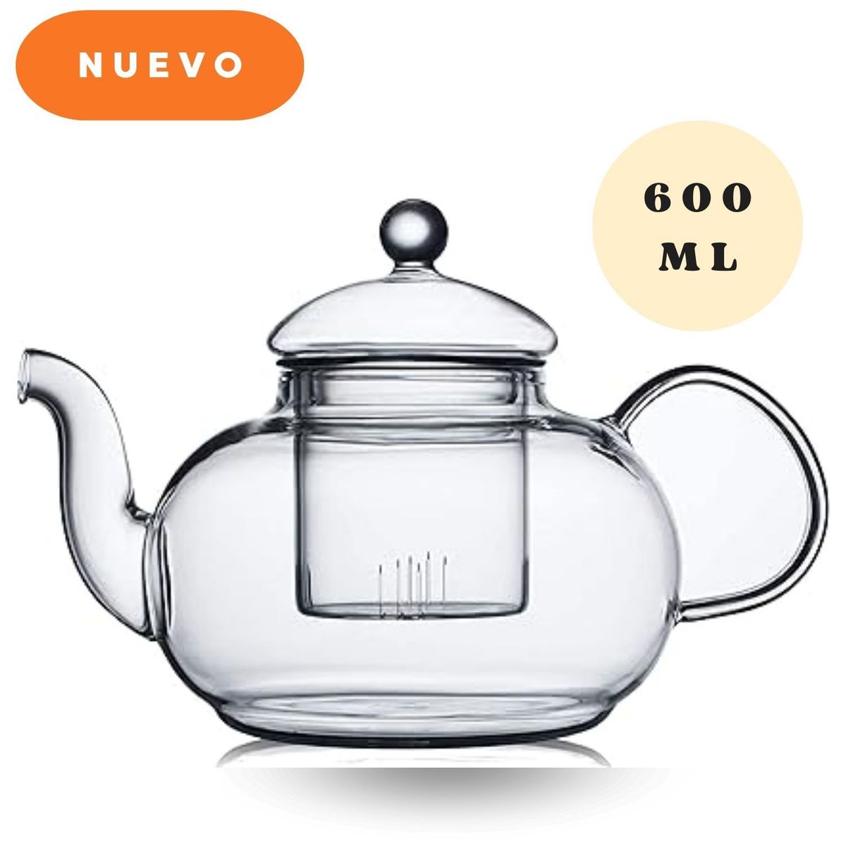 GENERICO - Tetera Transparente con Infusor Extraíble 600 ML