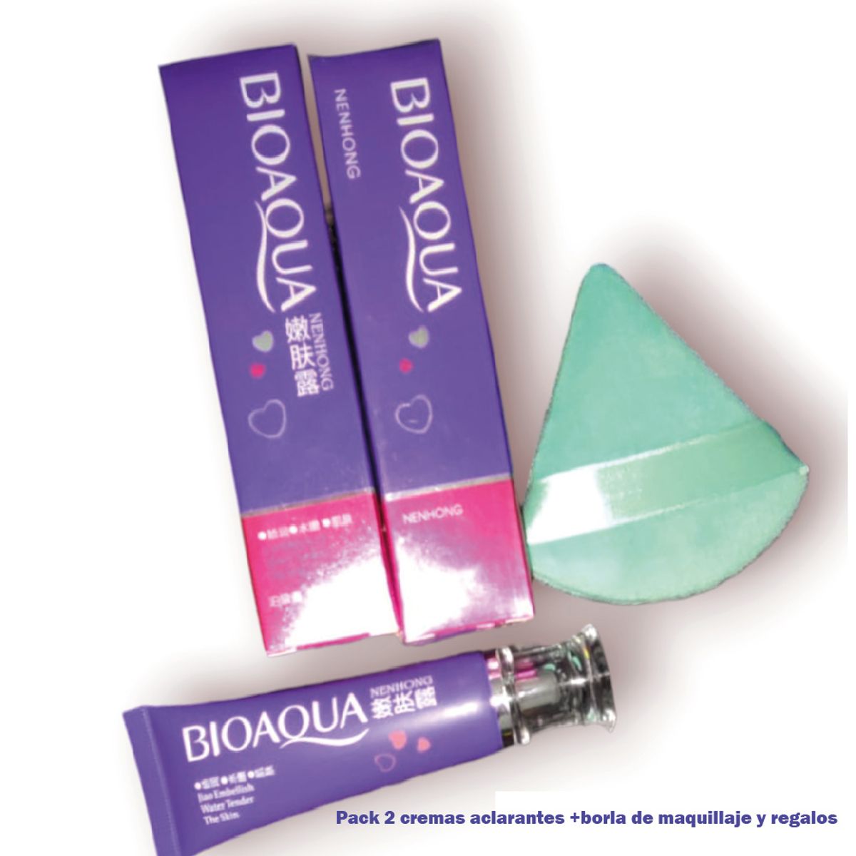 BIOAQUA - Pack Pink: 2 Aclarantes pink rose+borla para maquillaje+regalos