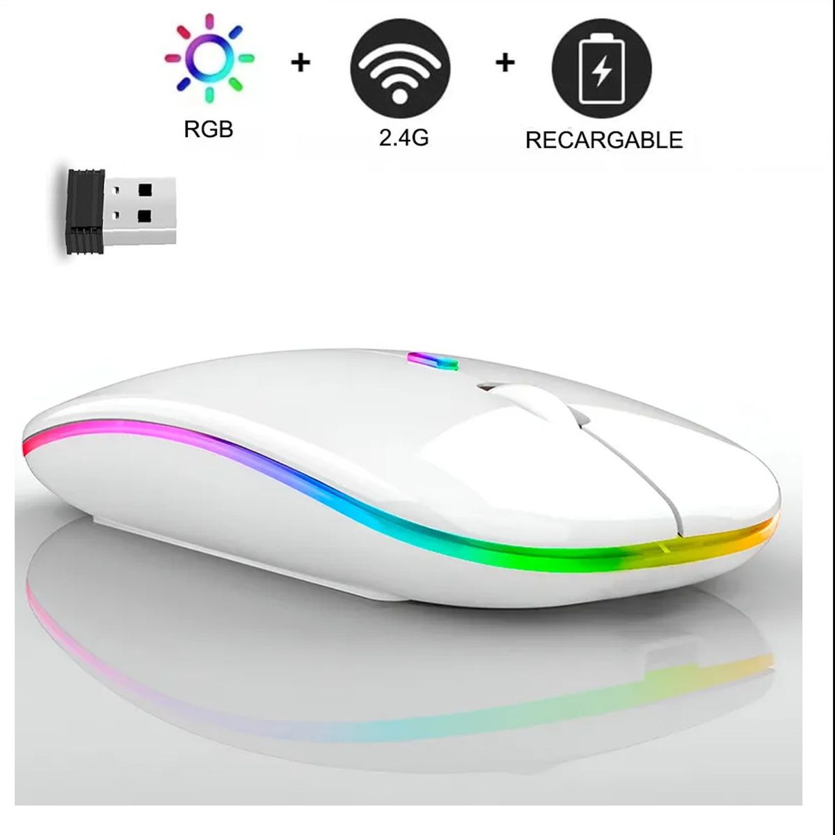 OEM - Mouse Inalambrico Recargable RGB Led X2 - Blanco