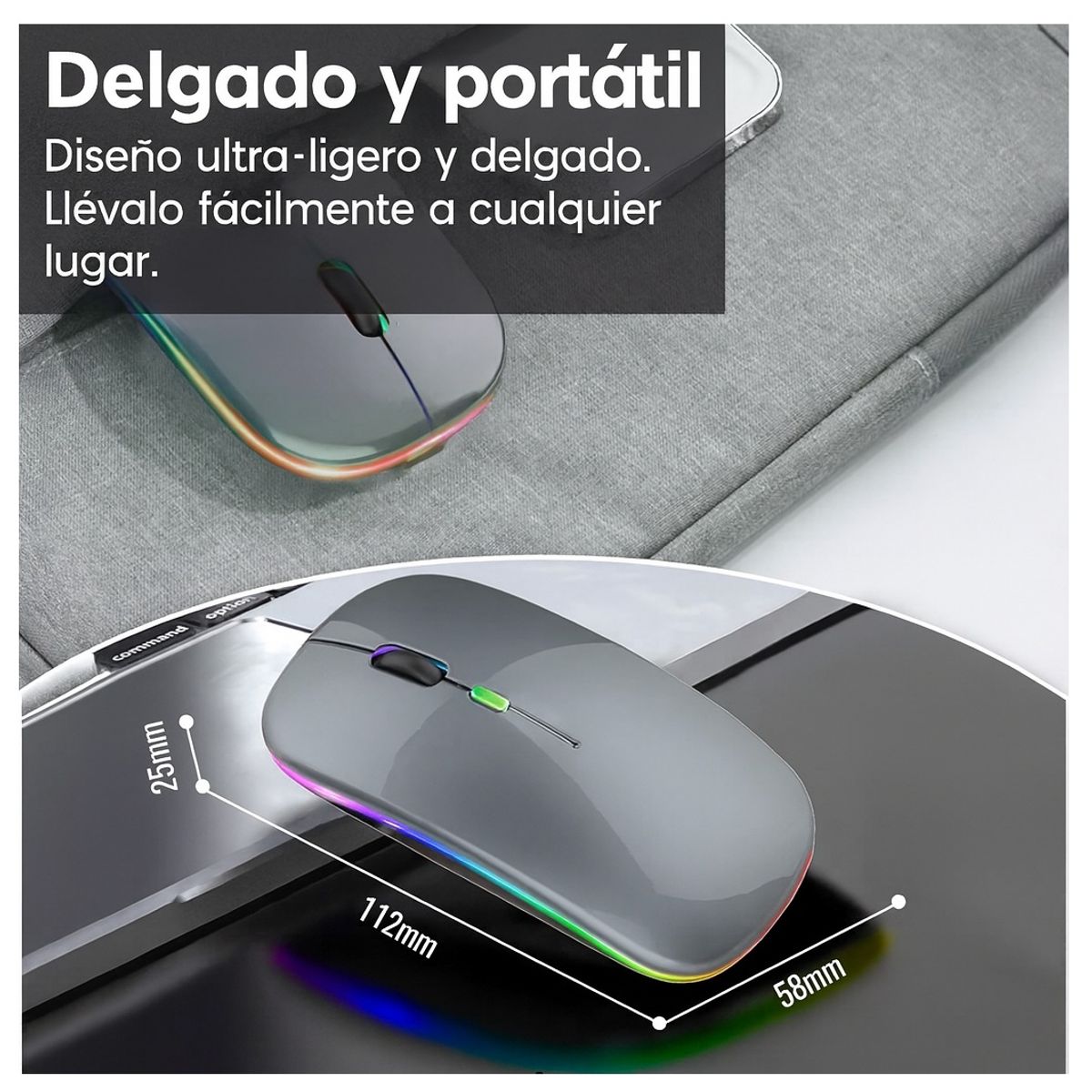 OEM - Mouse Inalambrico Recargable RGB Led X2 - Blanco