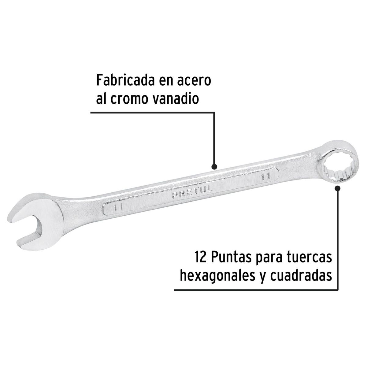 PRETUL - Llave mixta combinada 11 mm x 150 mm de largo, Pretul