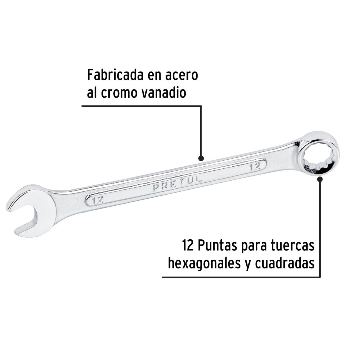 PRETUL - Llave mixta combinada 112 mm x 160 mm de largo, Pretul