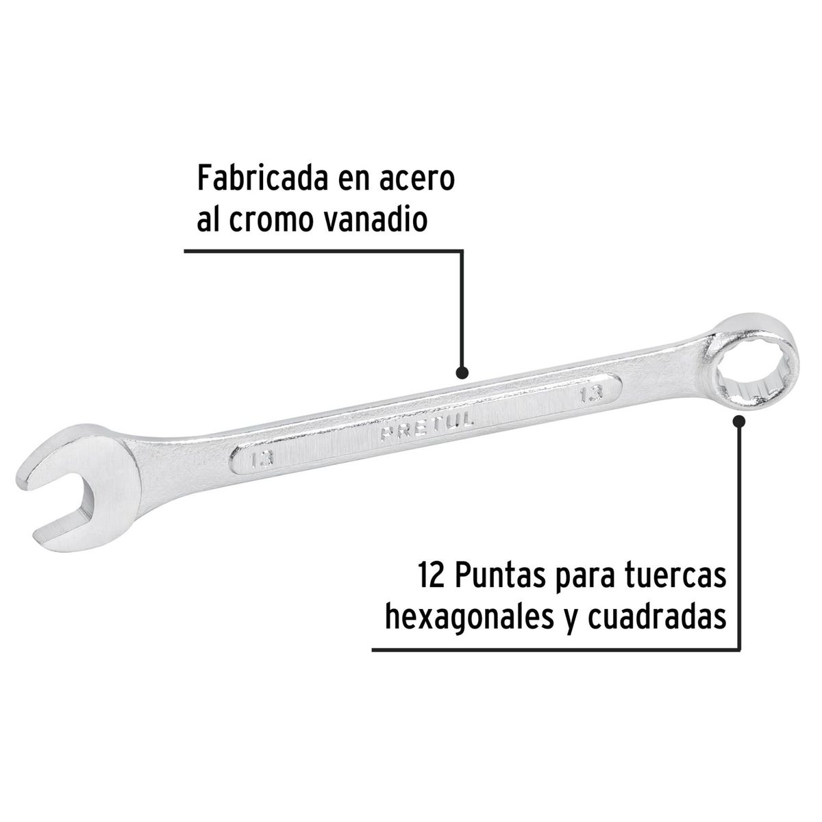 PRETUL - Llave mixta combinada 13 mm x 170 mm de largo, Pretul