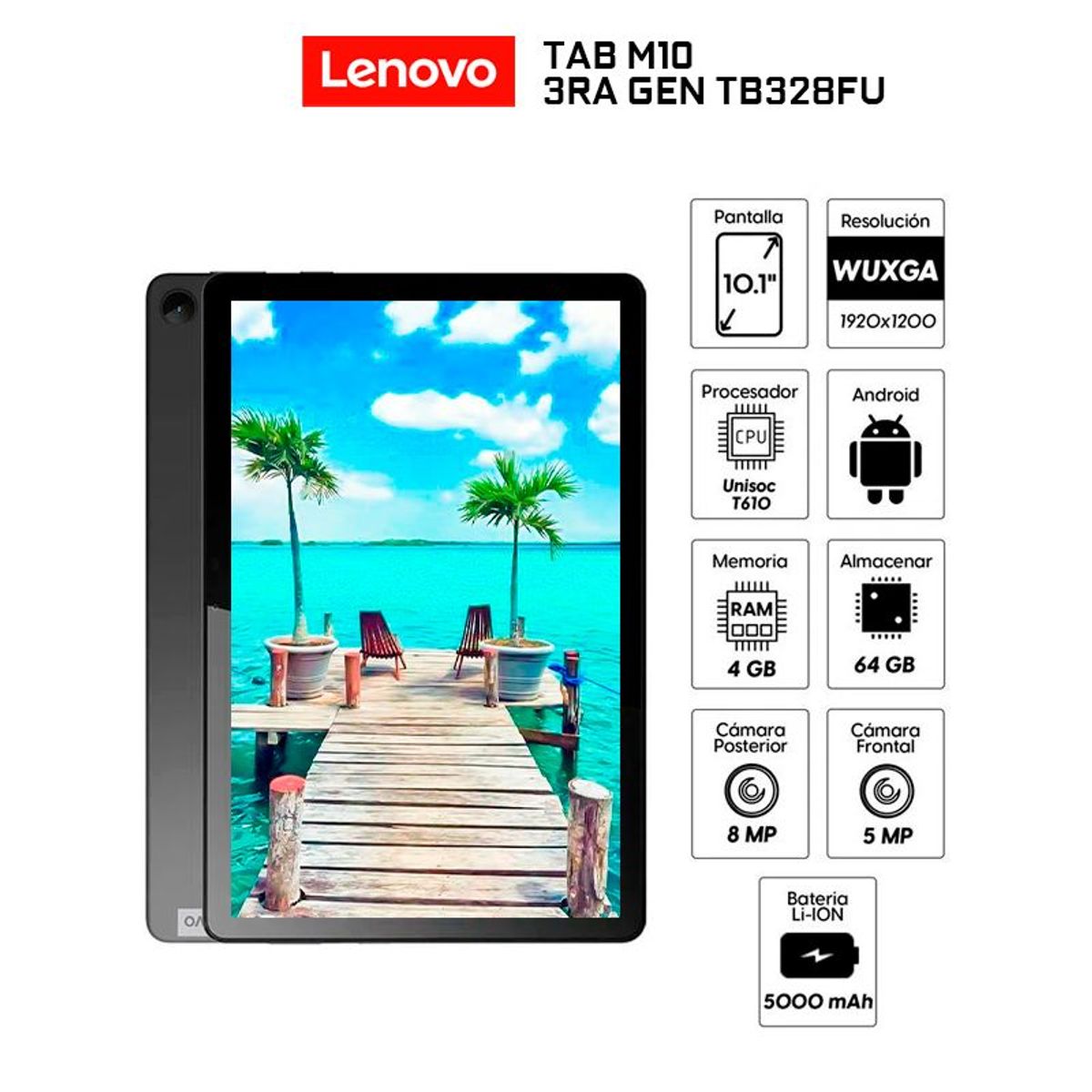 LENOVO - Tablet Lenovo Tab M10 TB-X328FU 101? T610 4GB Ram  64GB WIFI  Folio Case.