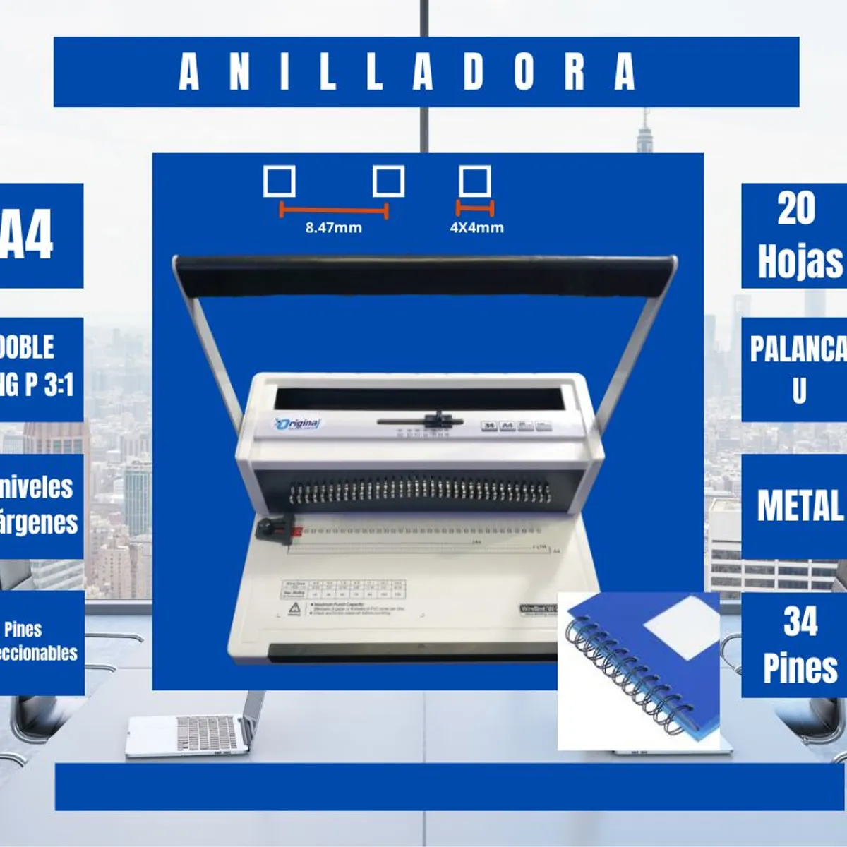 GENERICO - Anilladora 20 Hojas Paso 3:1