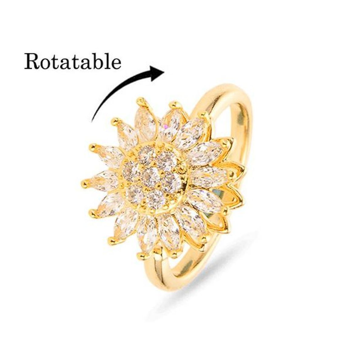 GENERICO - Anillo Giratorio Ajustable Antiestres Modelo Girasol Dorado