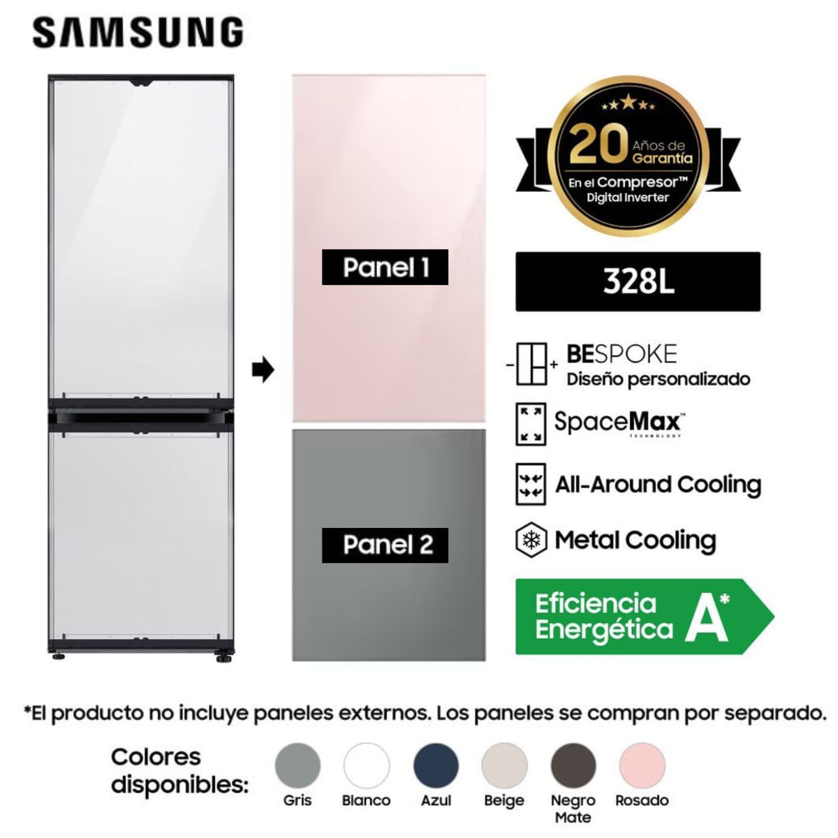 SAMSUNG - Refrigeradora Samsung 328 L BMF Bespoke Panel Intercambiable