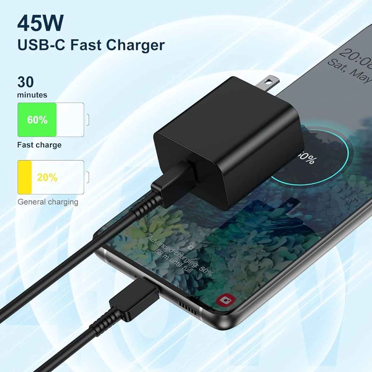 GENERICO - Cargador Samsung 45W Super Fast Charge + Cable USB-C Compatible S20S24 Ultra Note y Z Series