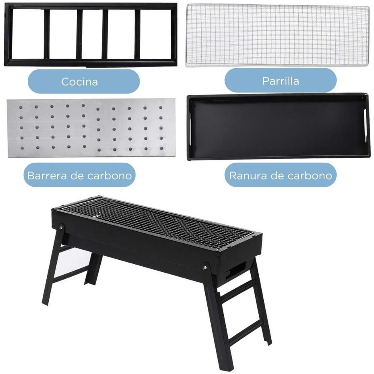 MINARI - Parrilla a Carbón Portátil Barbacoa BBQ Asados Plegable 60x30 30P