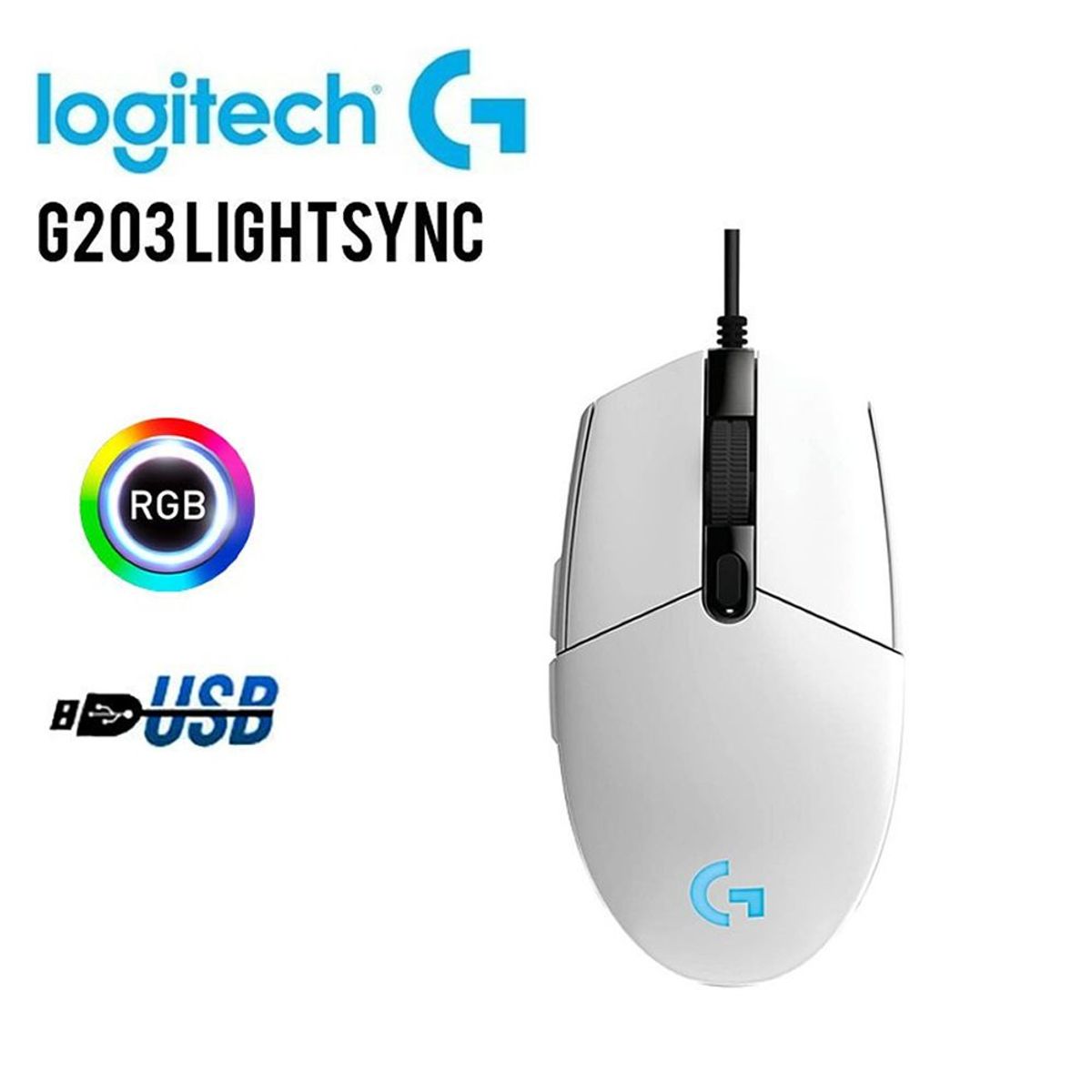LOGITECH - MOUSE LOGITECH G203 LIGHTSYNC RGB BLANCO