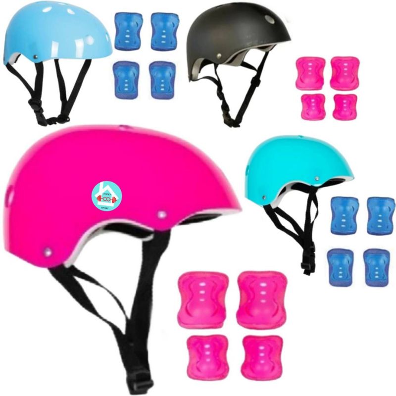GENERICO - Casco de Protección con Rodilleras y Canillera Celeste Mujer