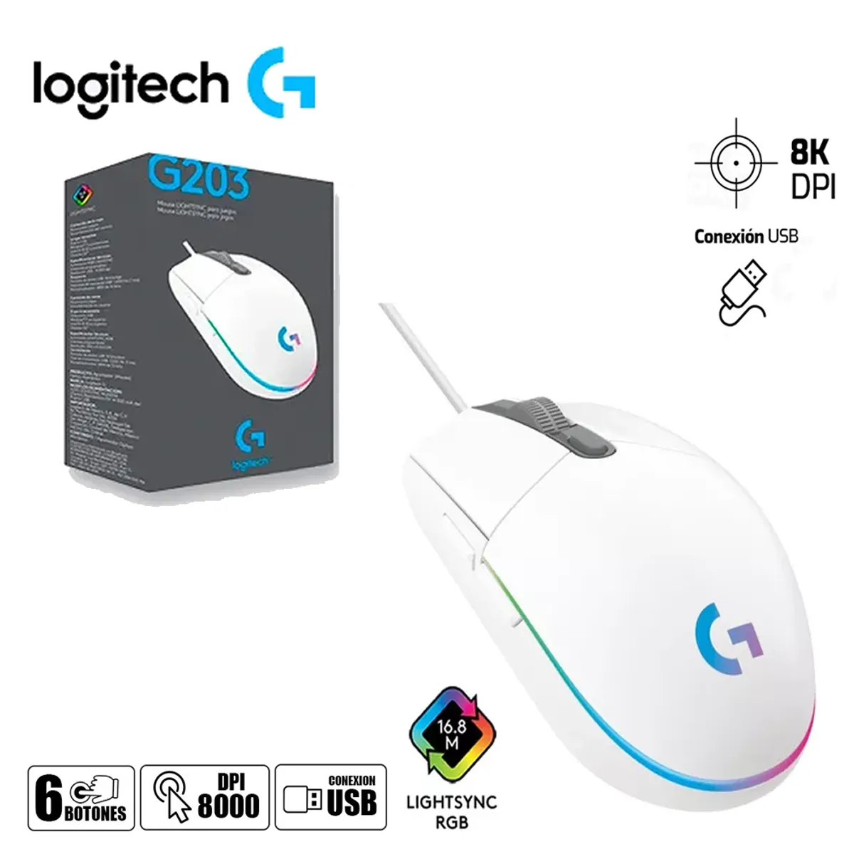 LOGITECH - MOUSE LOGITECH G203 - WHITE