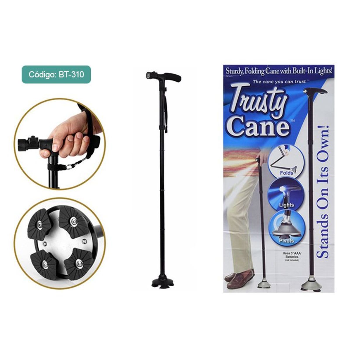 GENERICO - BASTÓN PLEGABLE CON LINTERNA