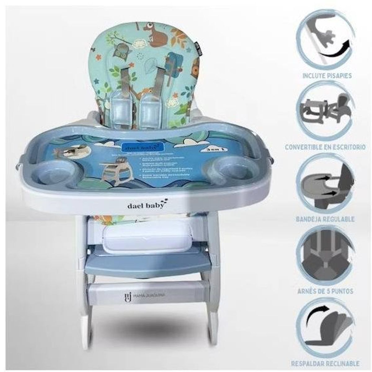 GENERICO - Silla de comer DAEL con escritorio 3 en 1 Verde