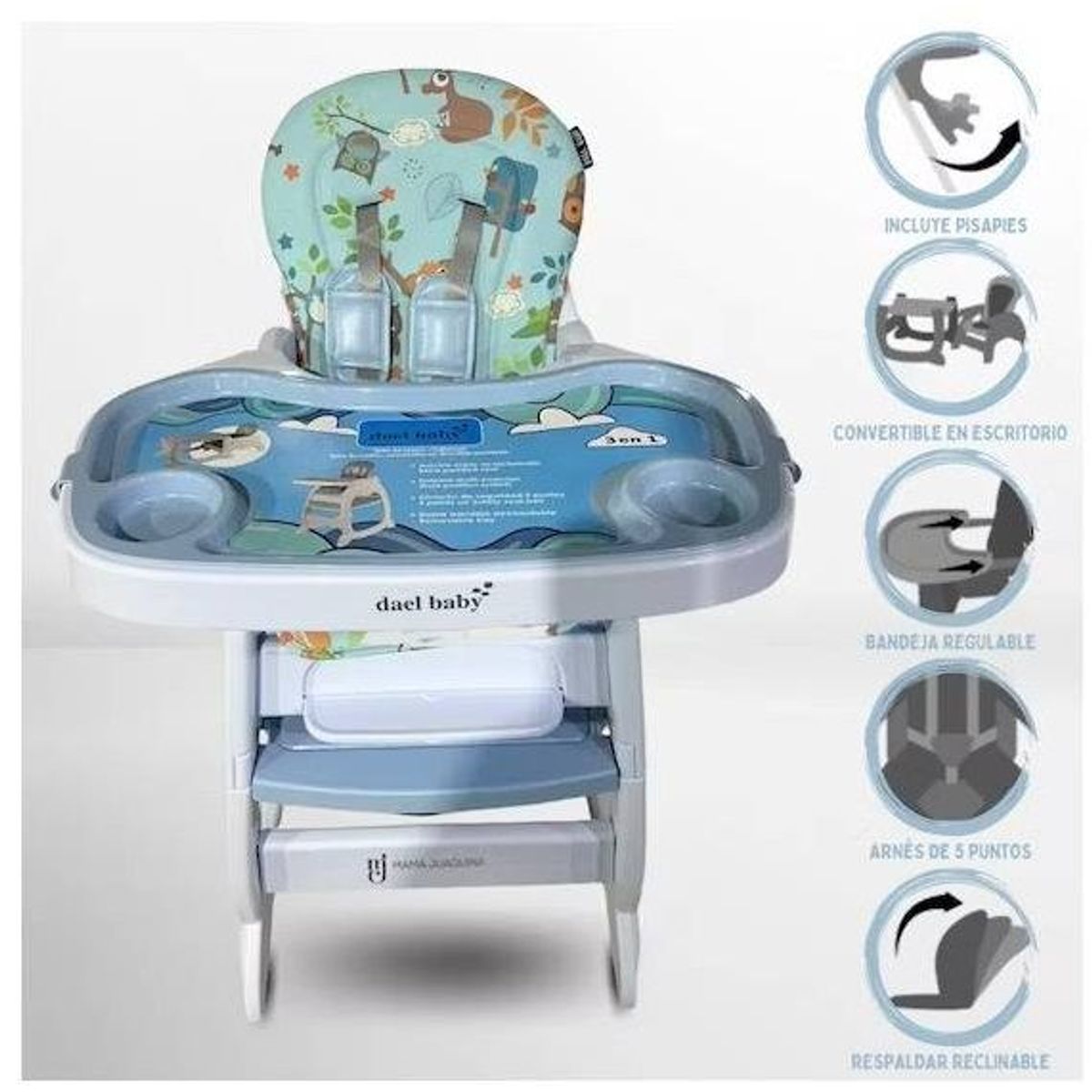 GENERICO - Silla de comer DAEL con escritorio 3 en 1 Verde