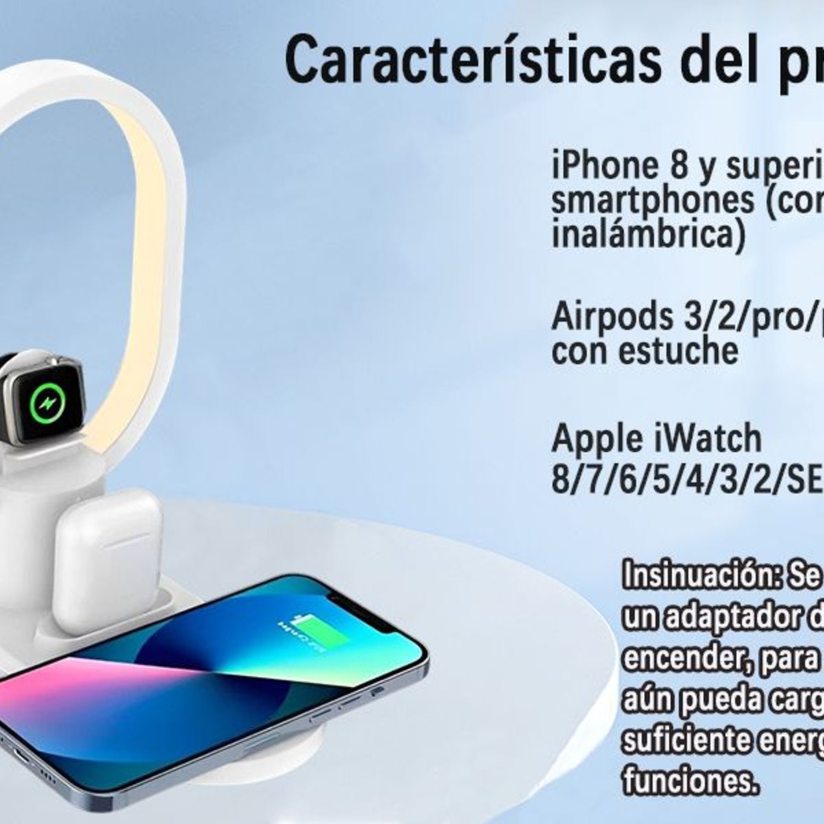 GENERICO - CARGADOR INALAMBRICO 4 EN 1 - Blanco