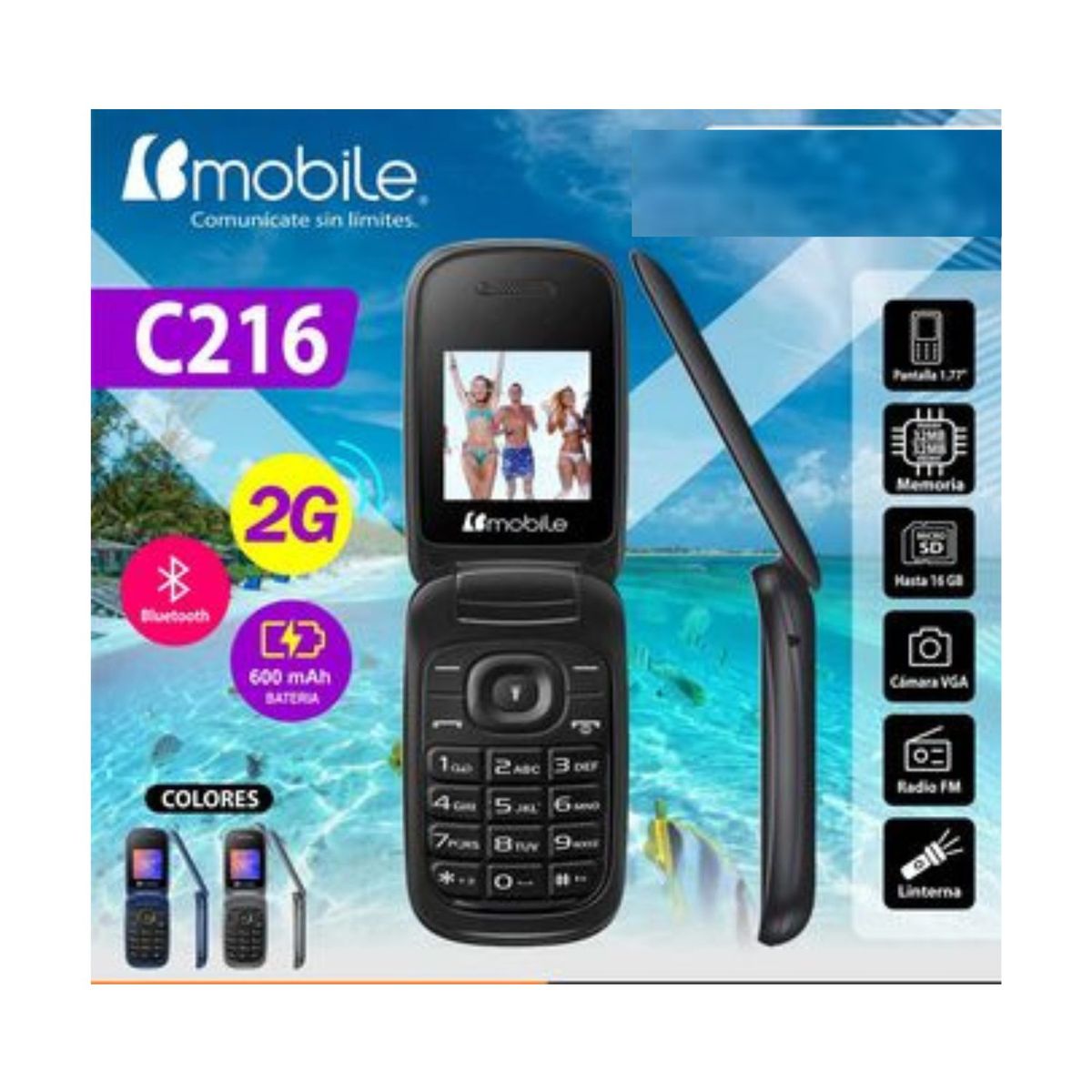 BMOBILE - Teléfono Movil Bmobile C216 2G Dual SIM Radio FM - Color Negro