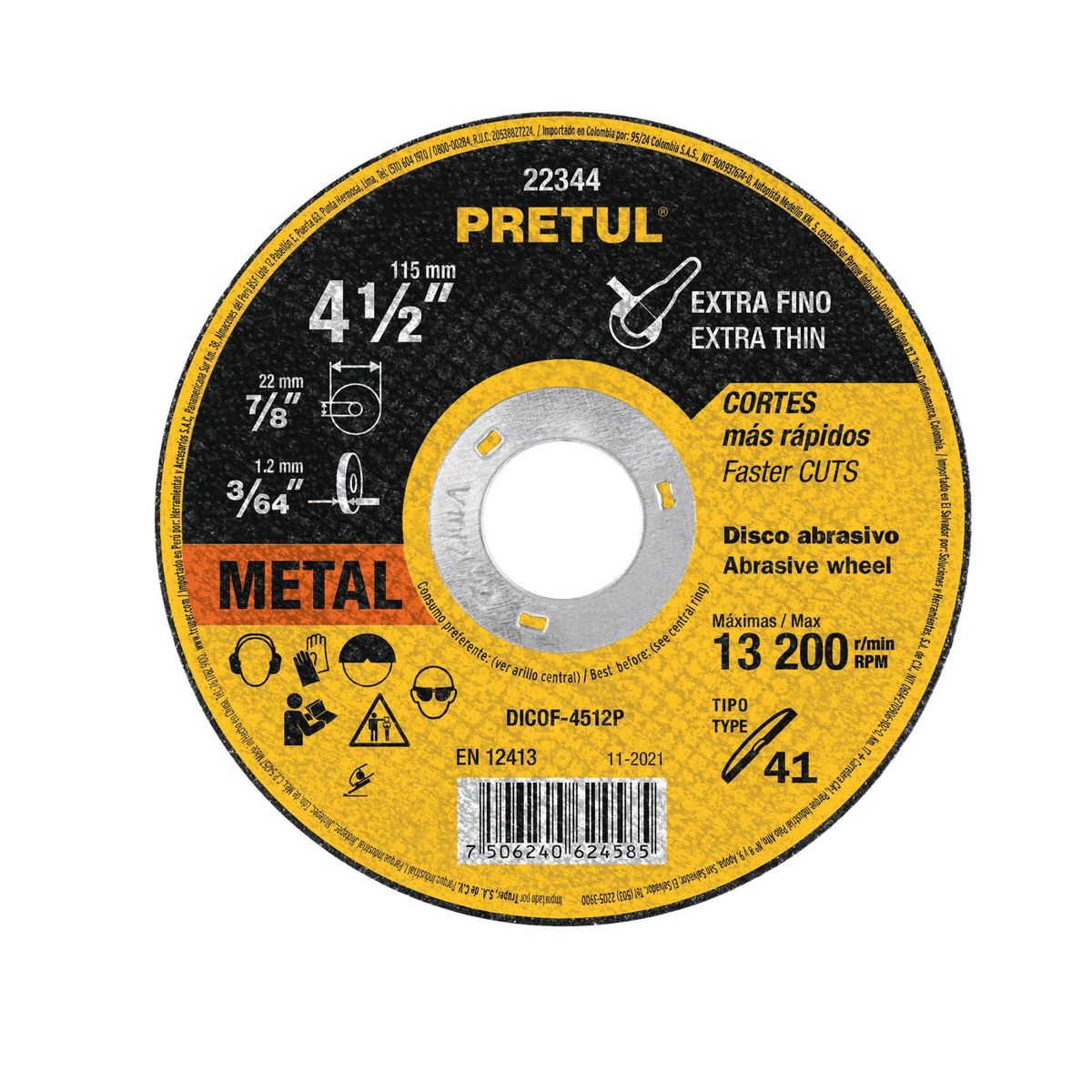 PRETUL - Disco de corte metálico 14-1/2" x 1.2 mm corte fino, pretul