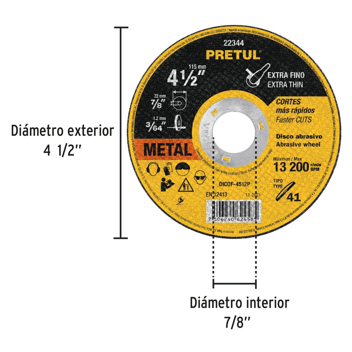 PRETUL - Disco de corte metálico 14-1/2" x 1.2 mm corte fino, pretul