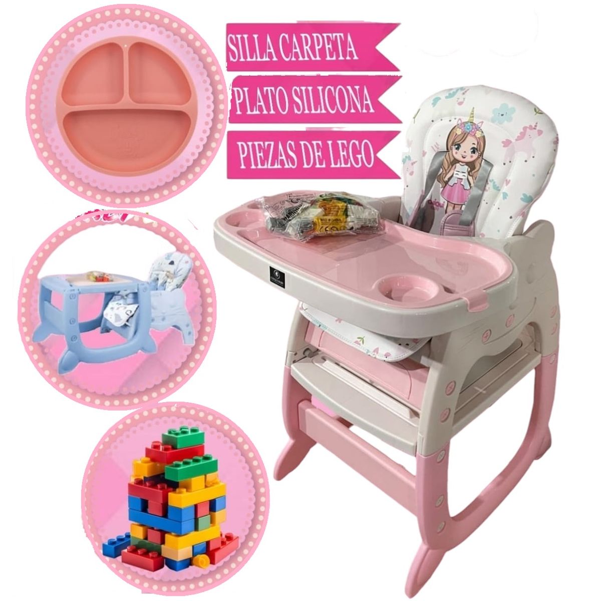 BABY - Silla convertible en Escritorio Gato 3 en 1 Rosa