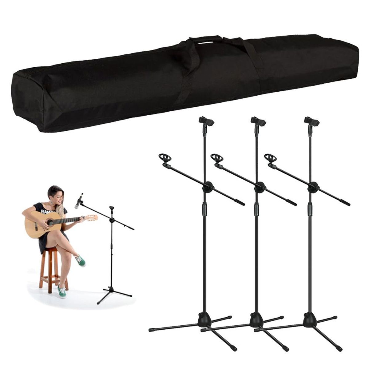 GENERICO - Funda Para 3 Pedestales De Microfono, resistente acolchada.