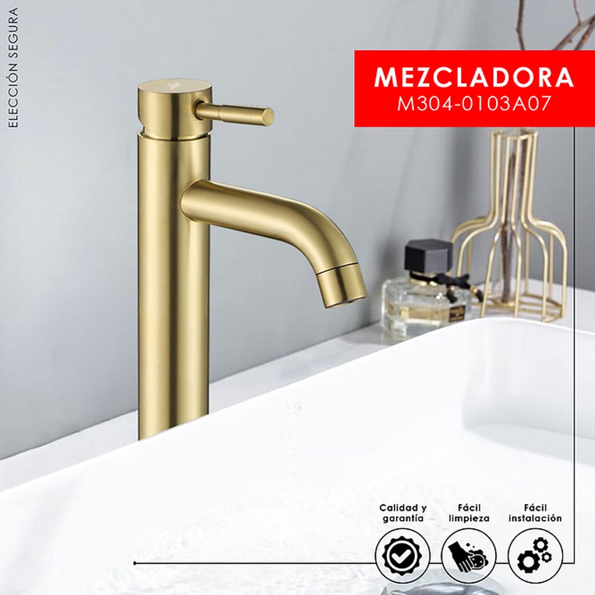 XM - MEZCLADORA DE LAVATORIO ALTO DORADO M304-0103A07